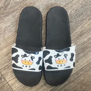 NWOT Boutique Black & White Cow Print Cow Sandals in Size 7